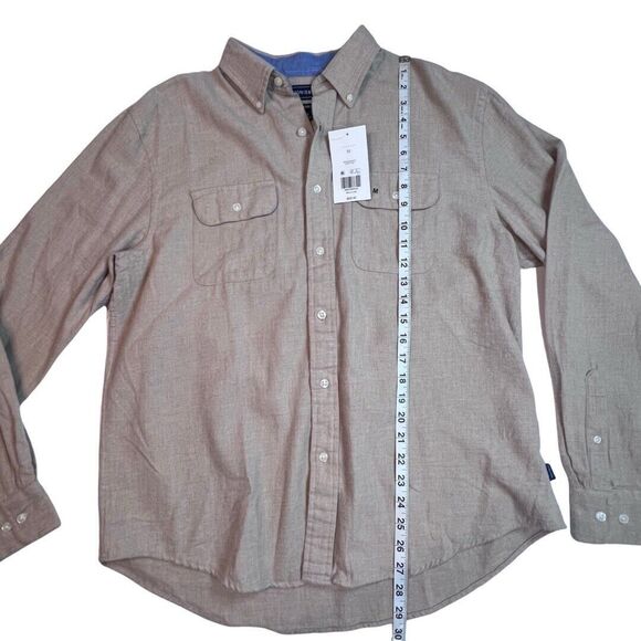 Crown & Ivy Shirt Mens Medium Beige Cozy Cotton Flannel Preppy Button Up Top - Picture 4 of 9